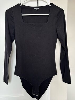 Old Navy Jet Black Women's Long Sleeve Square Neck Bodysuit